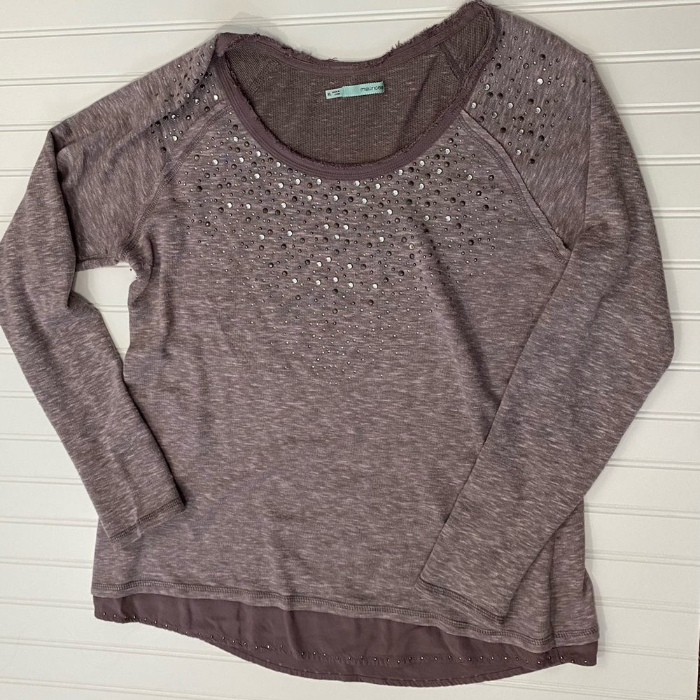 Gently Worn XL Long Sleeve Super Soft Shirt. Studding Along Neck and Bottom